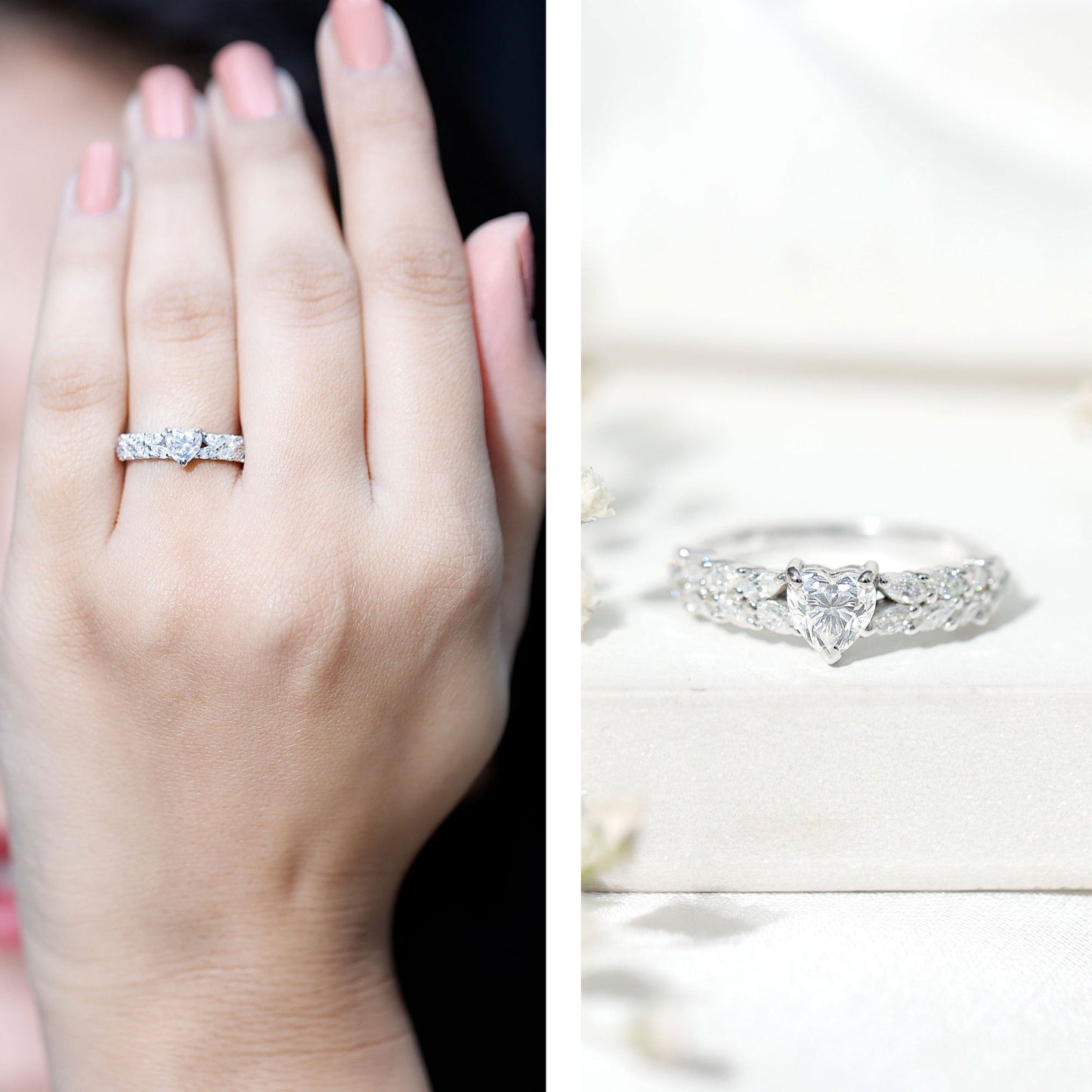 Brilliant Cut Lab Diamond Heart Shaped Promise Ring for Women