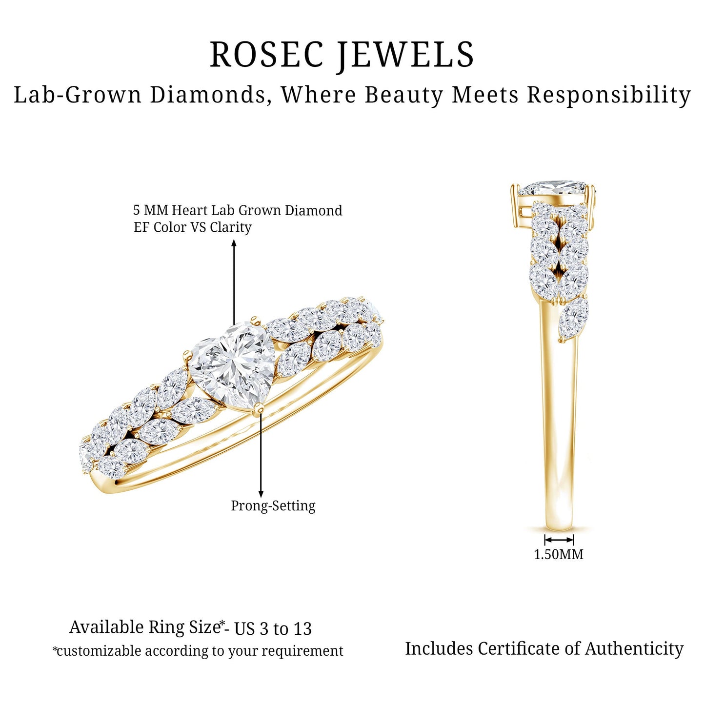 Brilliant Cut Lab Diamond Heart Shaped Promise Ring for Women