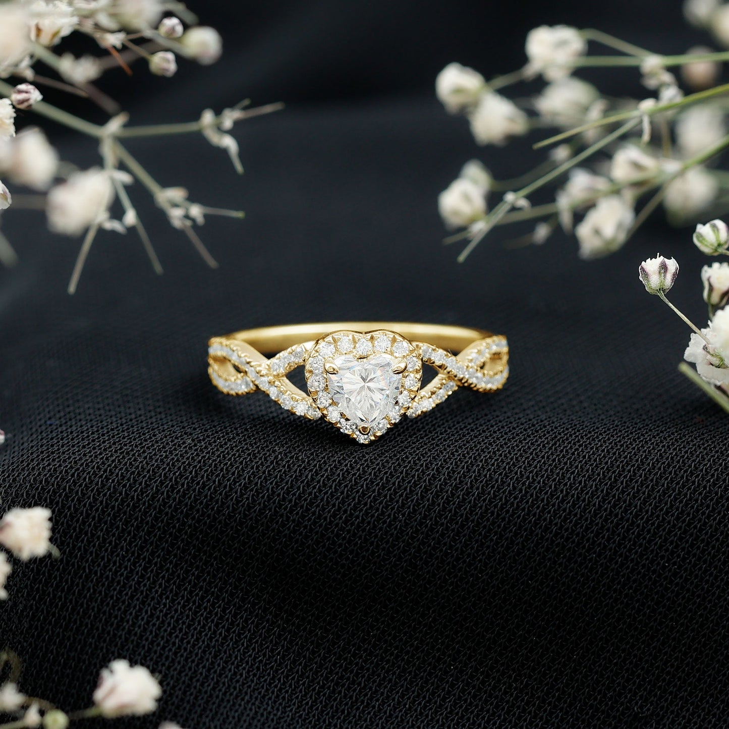 Lab Grown Diamond Heart Engagement Ring with Halo Design