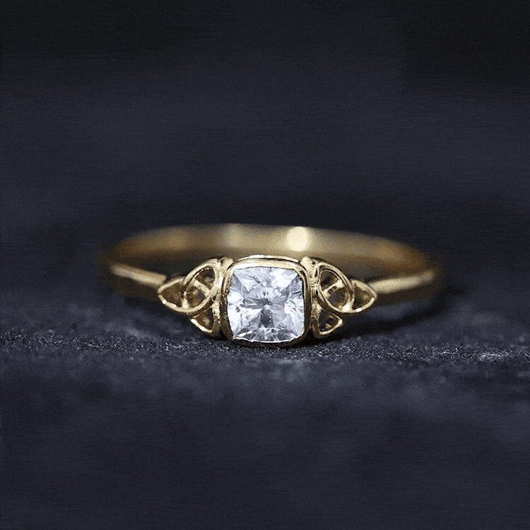 Certified Cushion Cut Diamond Knot Promise Ring