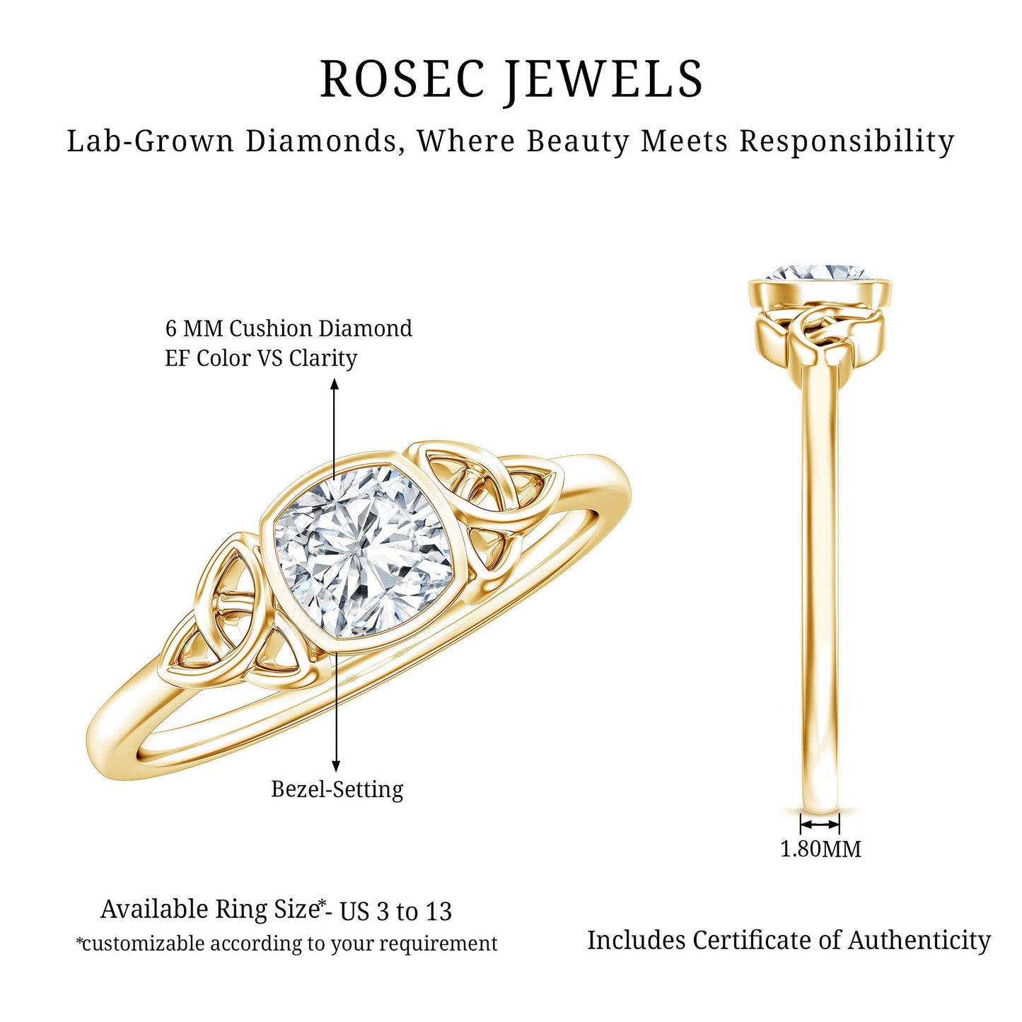 Certified Cushion Cut Diamond Knot Promise Ring
