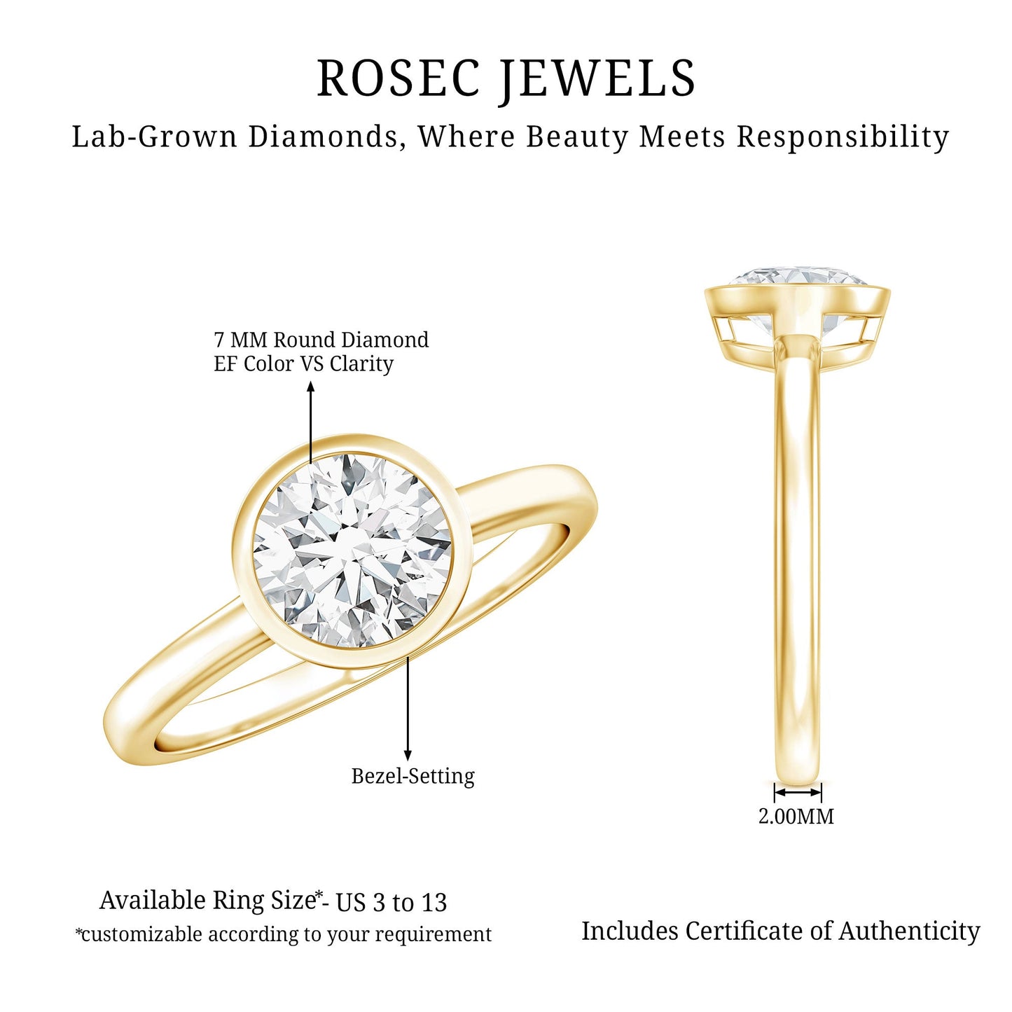 Brilliant Cut Bezel Set Lab Grown Diamond Simple Solitaire Ring