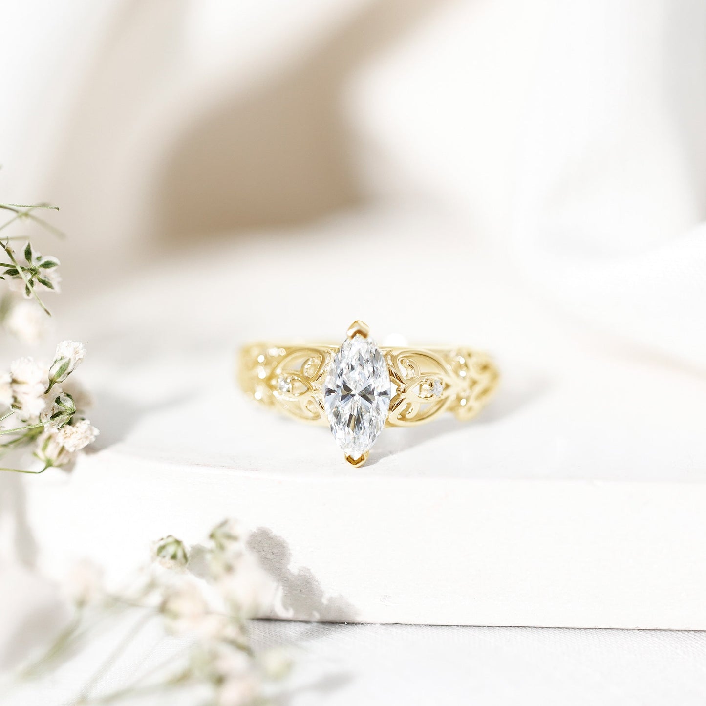 Marquise Cut Lab Grown Diamond Solitaire Filigree Engagement Ring