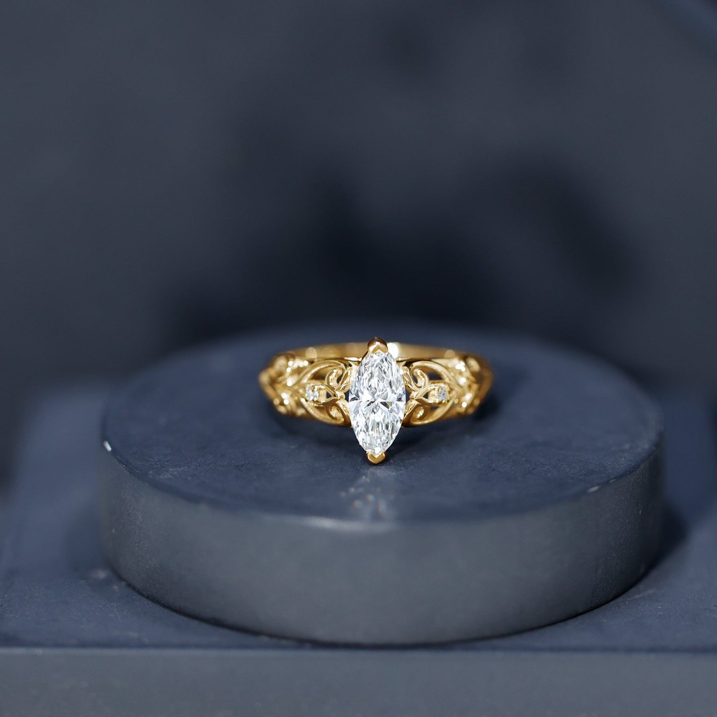 Marquise Cut Lab Grown Diamond Solitaire Filigree Engagement Ring
