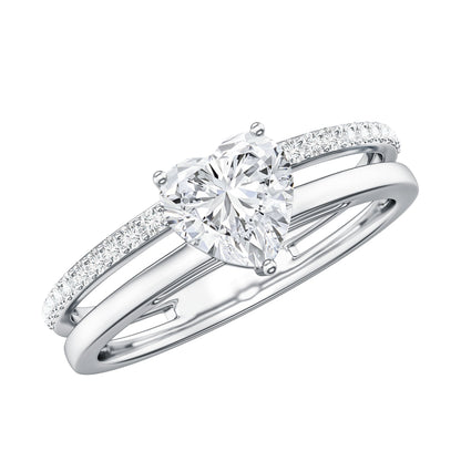 1.2 Carat Heart Shape Lab Grown Diamond Double Band Solitaire Ring