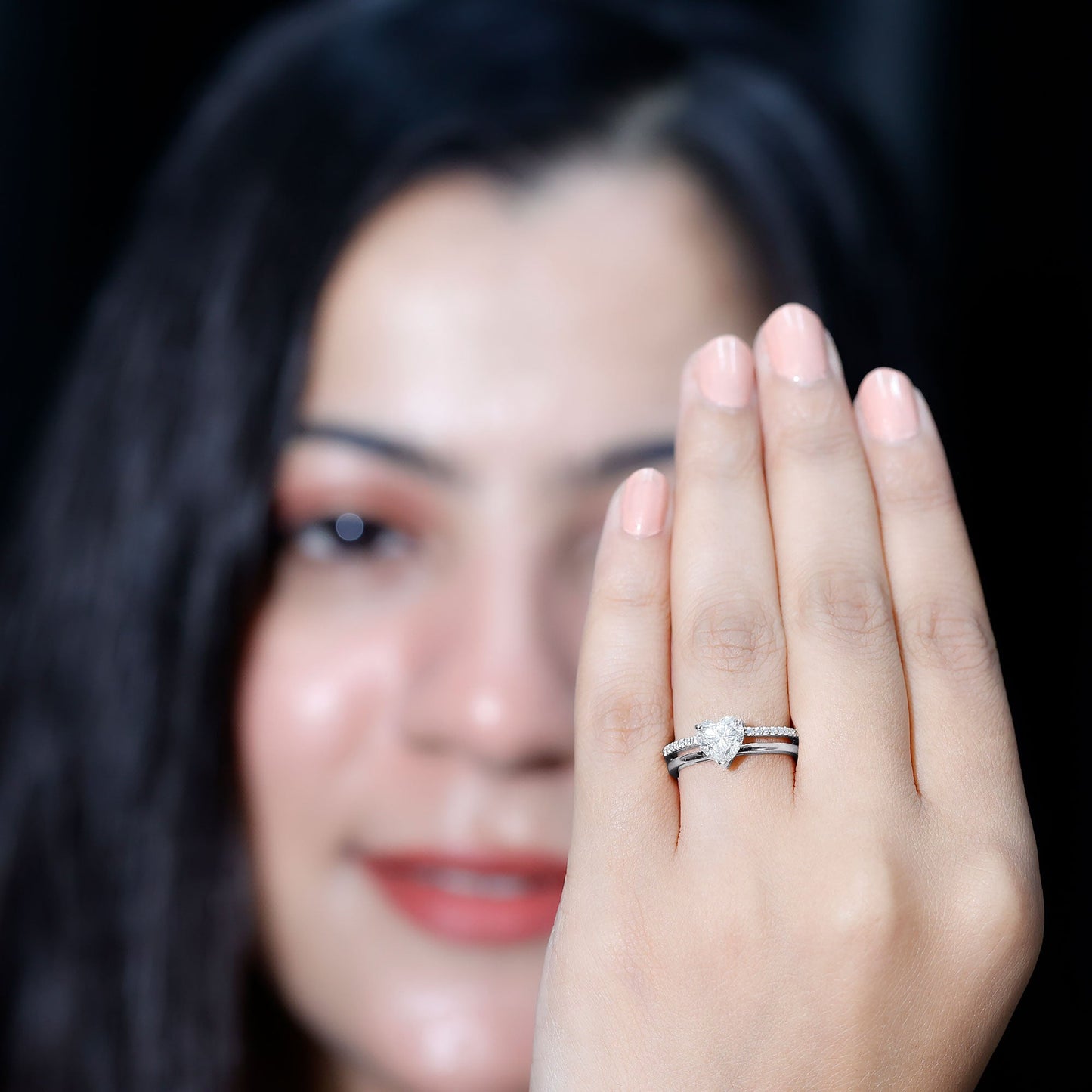 1.2 Carat Heart Shape Lab Grown Diamond Double Band Solitaire Ring