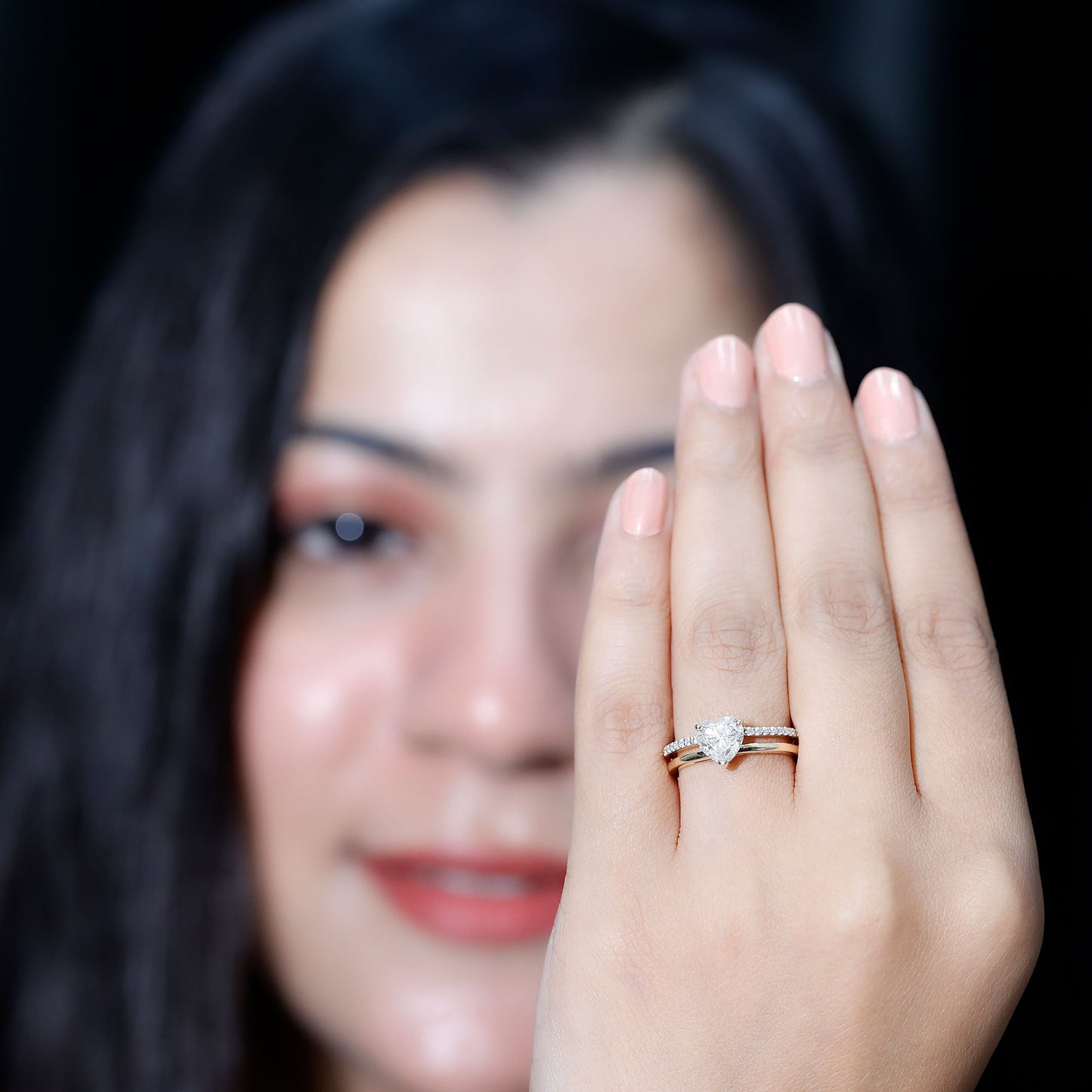 1.2 Carat Heart Shape Lab Grown Diamond Double Band Solitaire Ring