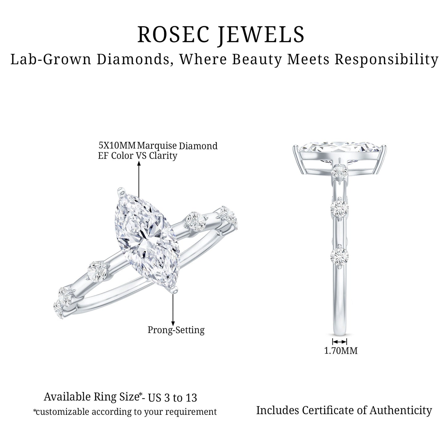 Marquise Shape Lab Grown Diamond Solitaire Ring With Certificate