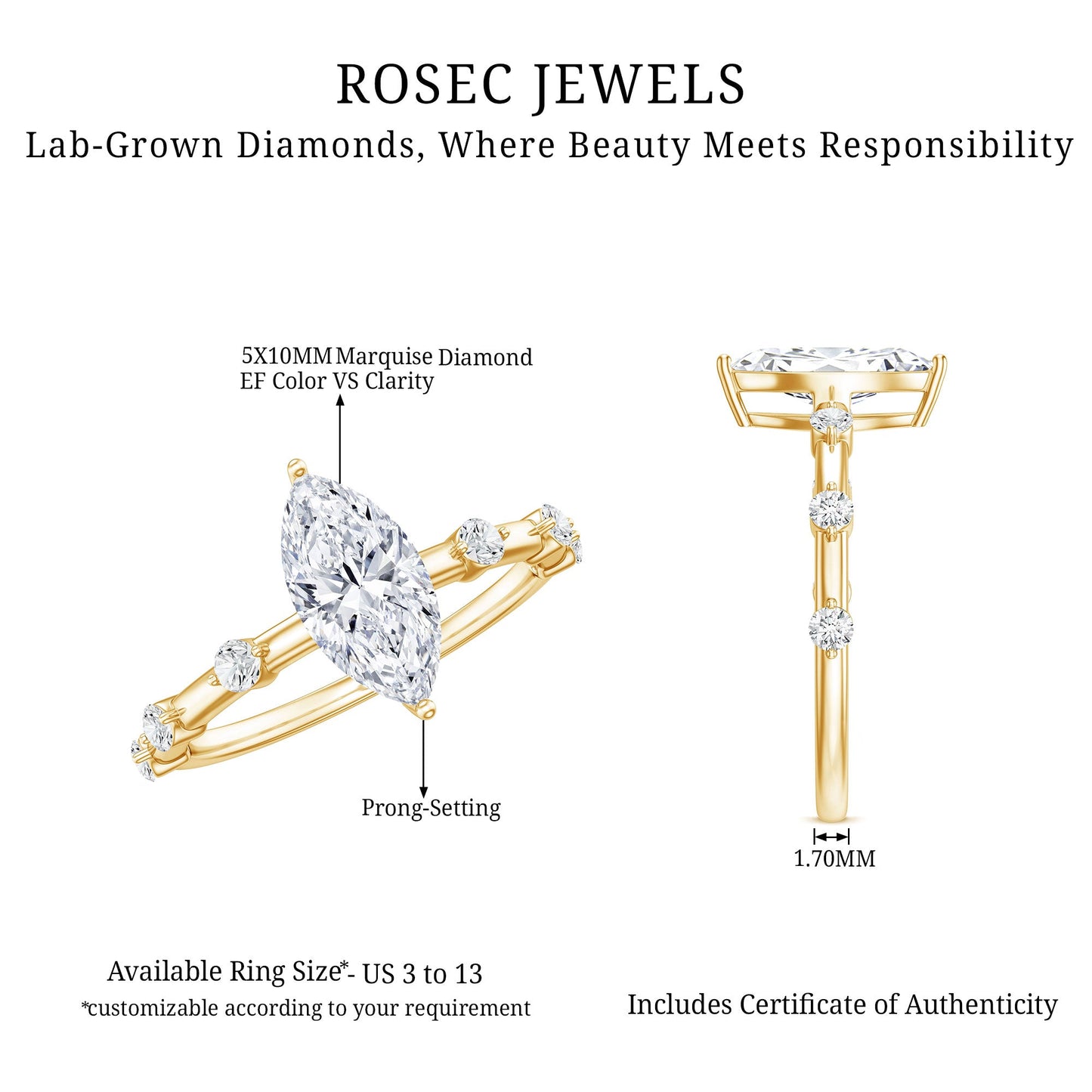 Marquise Shape Lab Grown Diamond Solitaire Ring With Certificate