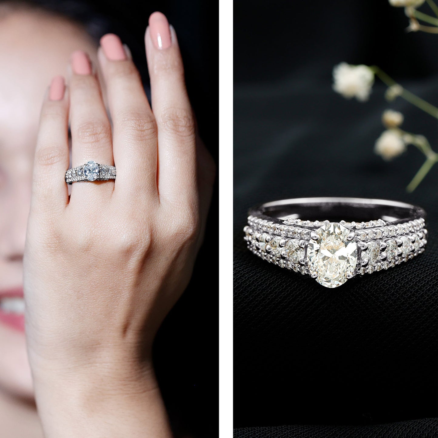 Lab Diamond Statement Engagement Ring With Side Stones