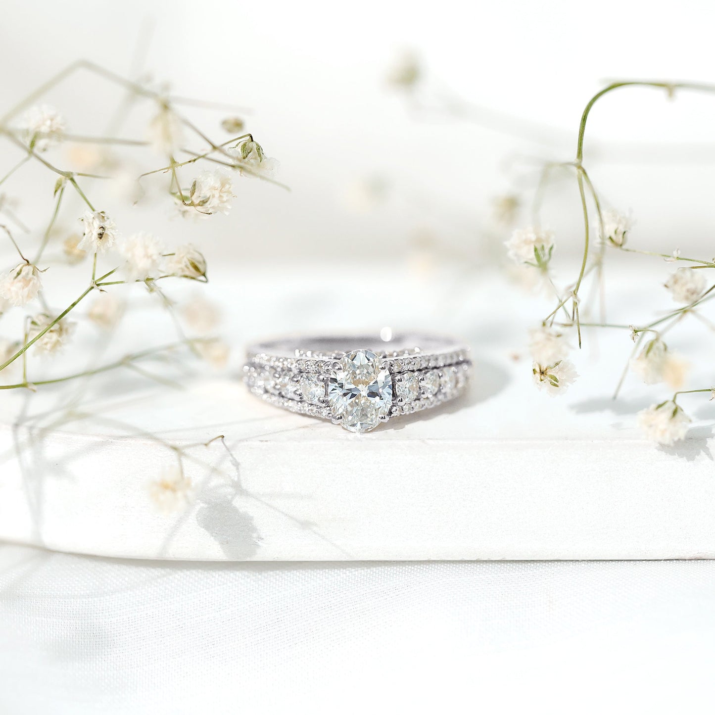Lab Diamond Statement Engagement Ring With Side Stones