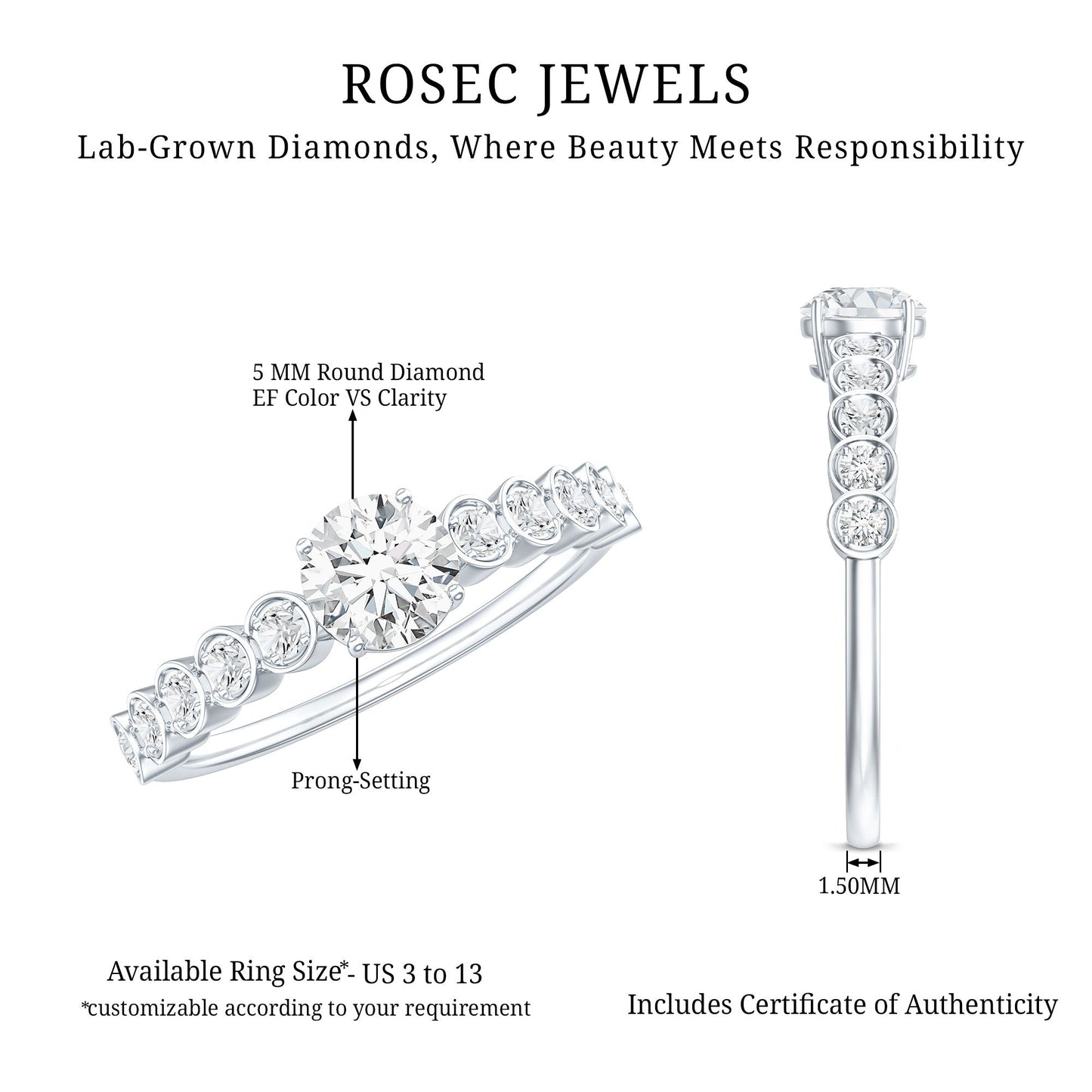 Round Brilliant Cut Lab Diamond Promise Ring with Side Stones