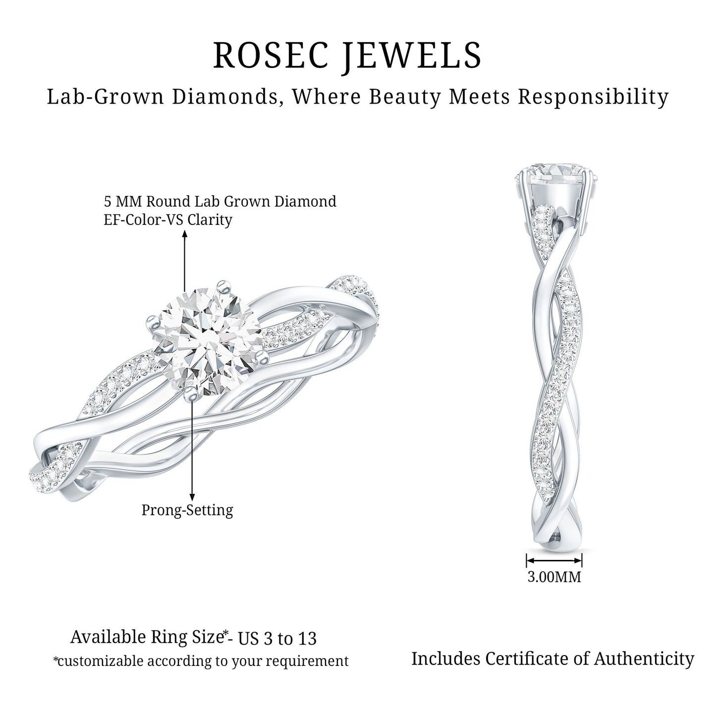 Certified Round Lab Grown Diamond Crossover Promise Ring