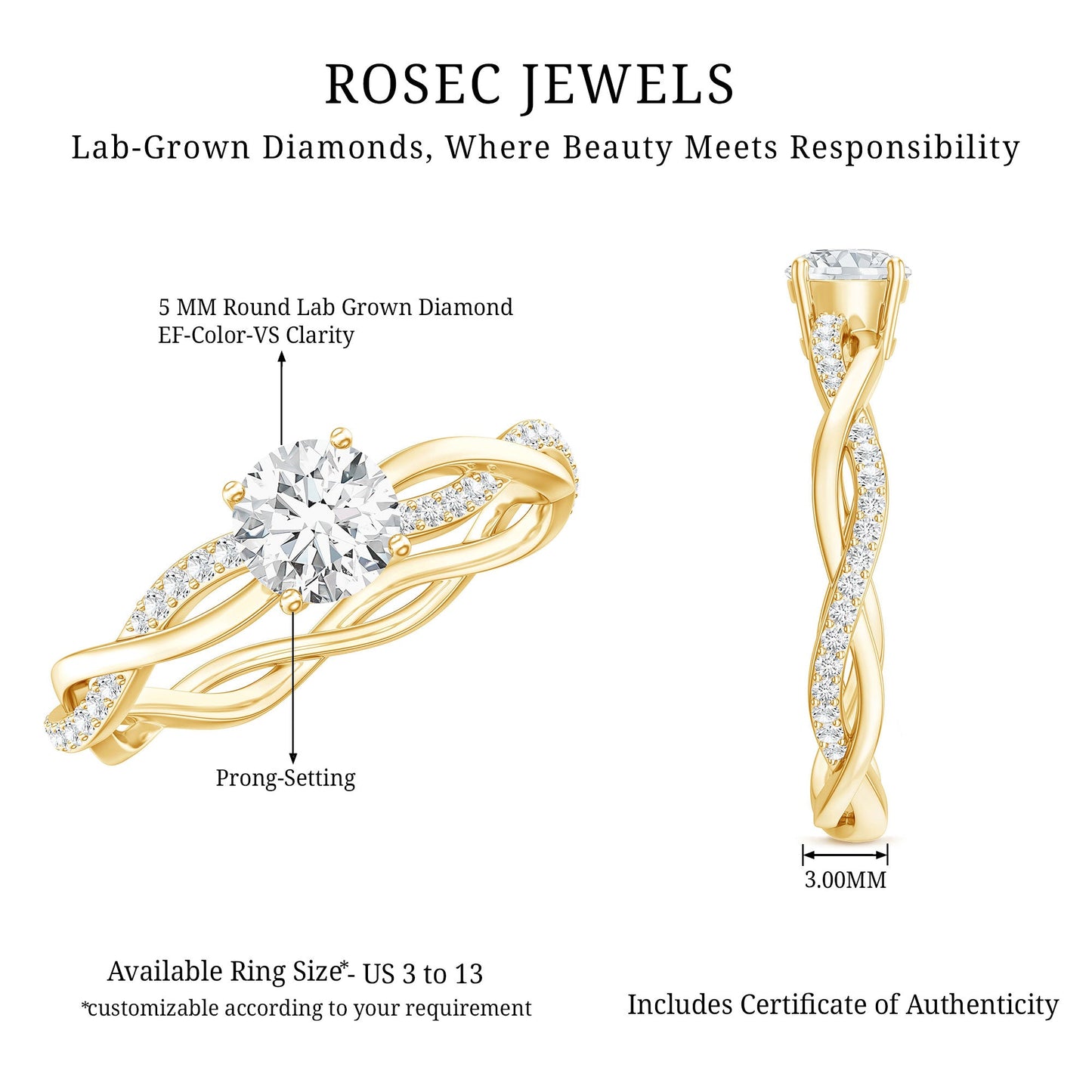 Certified Round Lab Grown Diamond Crossover Promise Ring