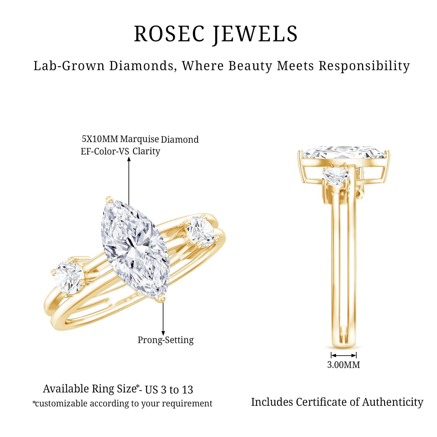 Marquise Cut Lab Grown Diamond Double Band Ring for Women