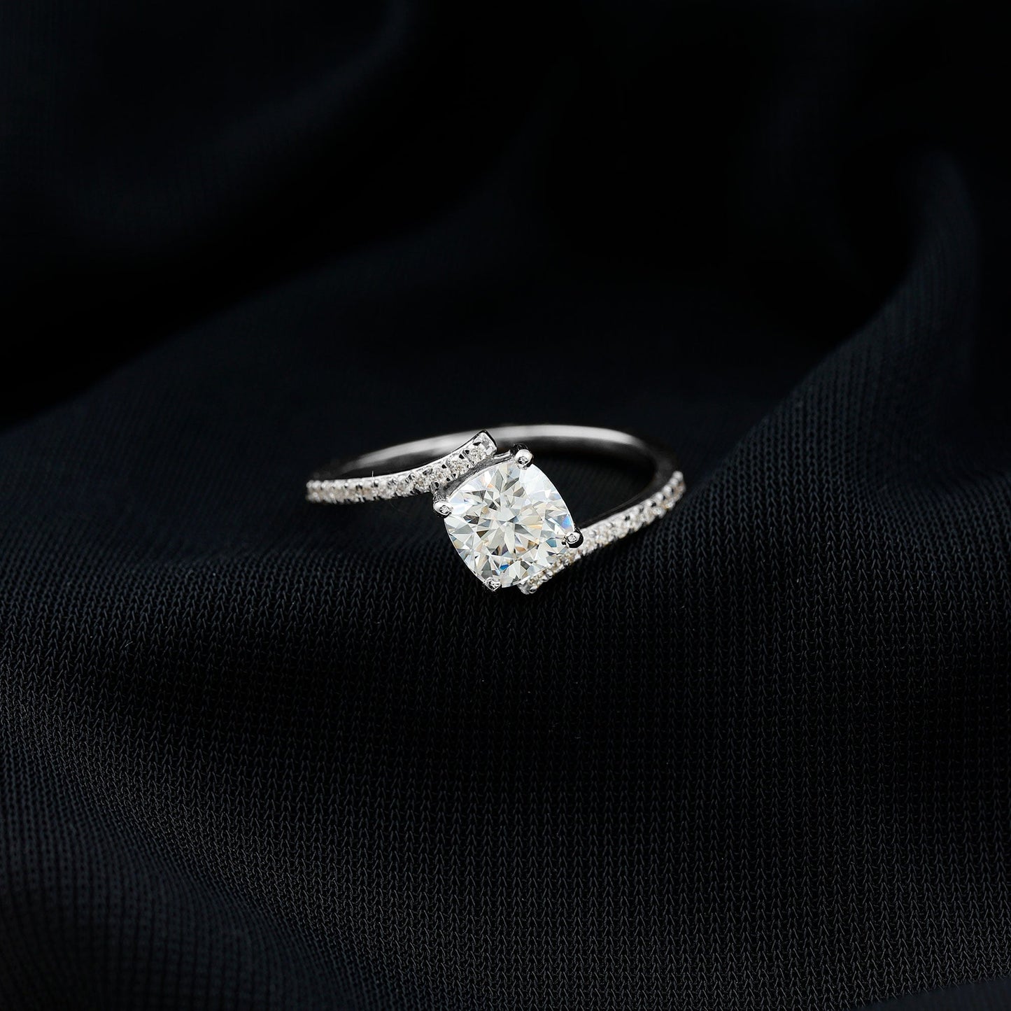 Lab Diamond Engagement Bypass Cushion Engagement Ring