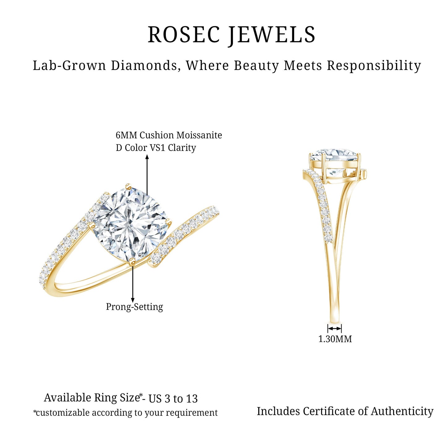 Lab Diamond Engagement Bypass Cushion Engagement Ring