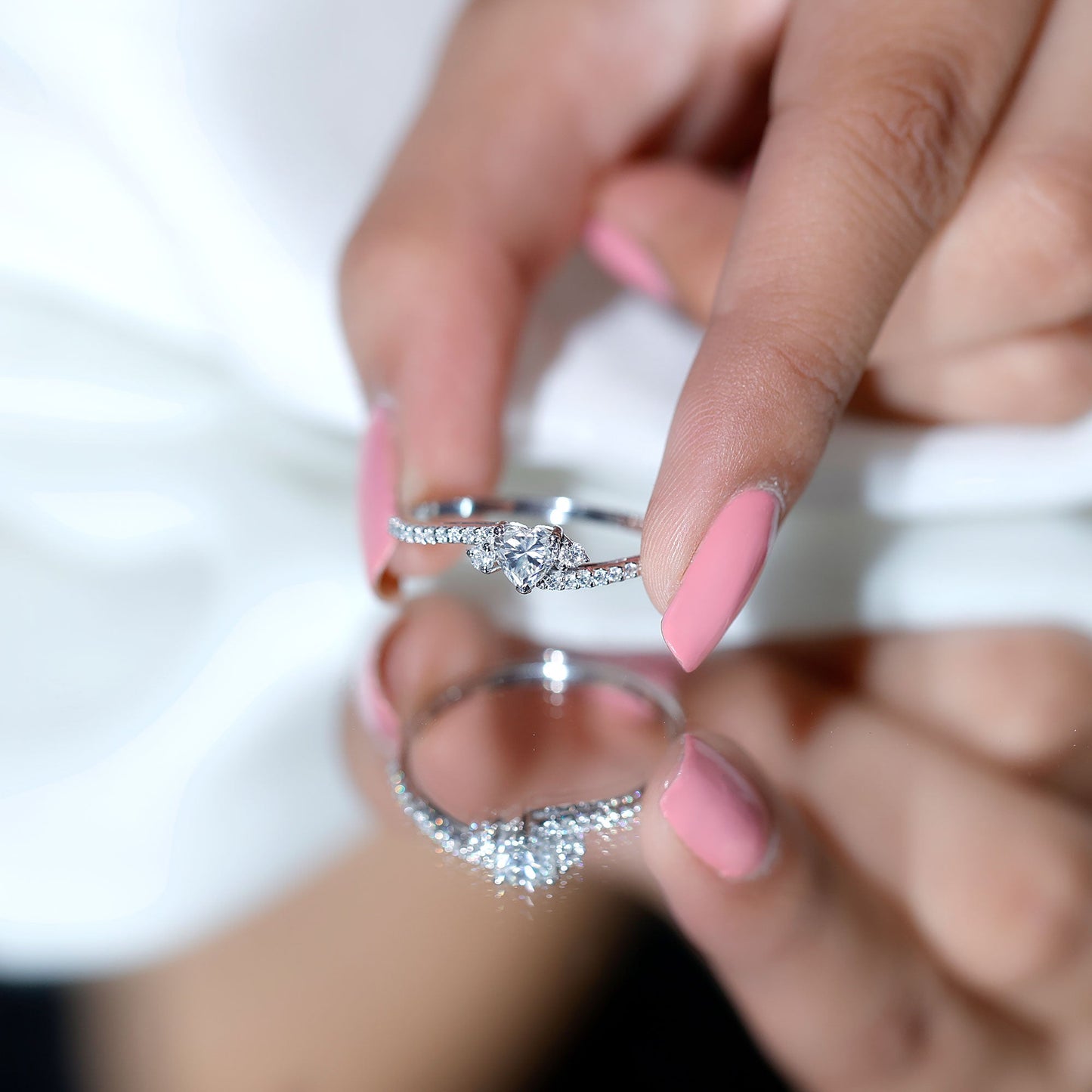 1.5 Carat Heart Shaped Lab Grown Diamond Engagement Rings With Bypass Shank