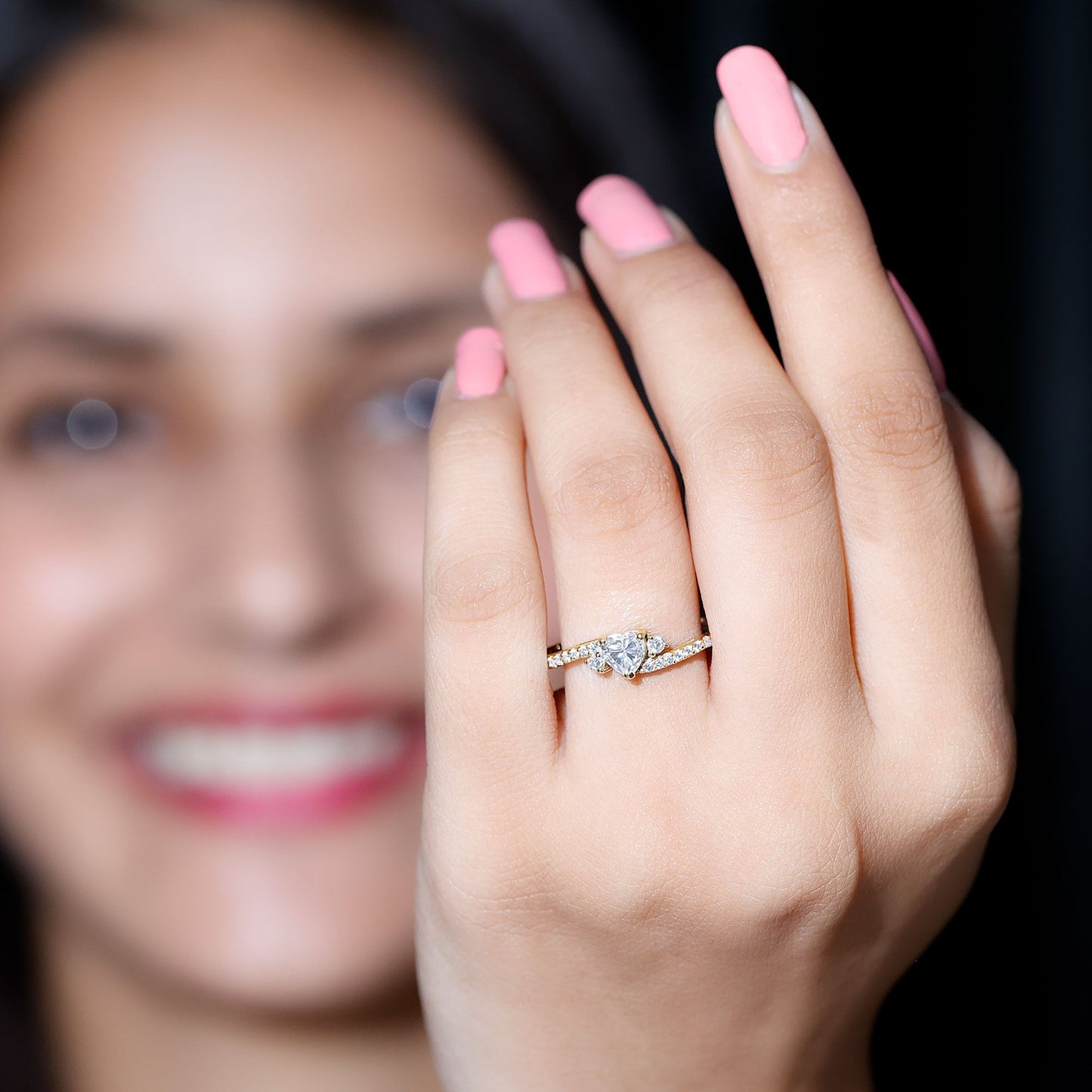 1.5 Carat Heart Shaped Lab Grown Diamond Engagement Rings With Bypass Shank