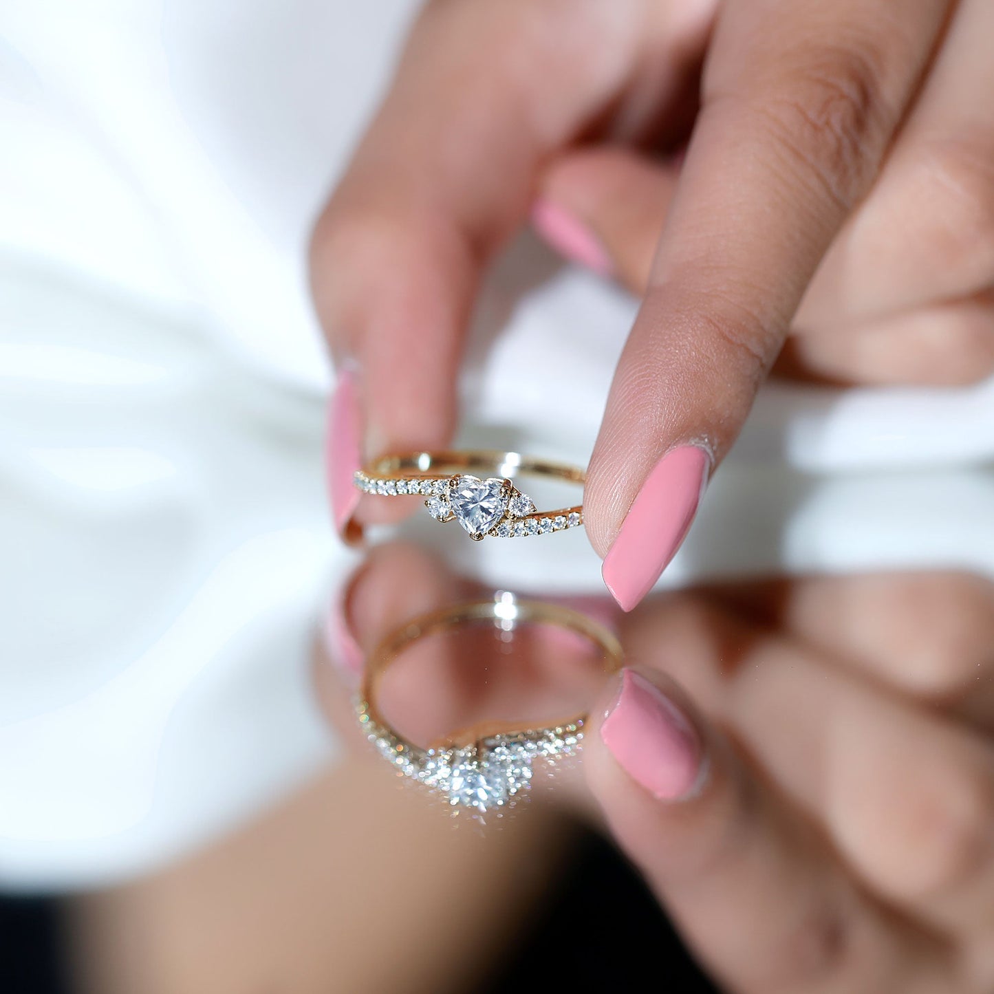 1.5 Carat Heart Shaped Lab Grown Diamond Engagement Rings With Bypass Shank