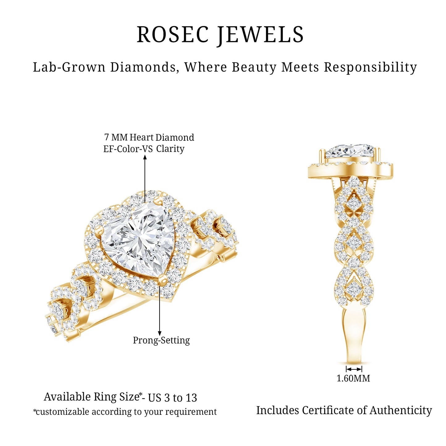 Vintage Inspired Lab Grown Diamond Heart Engagement Ring For Her