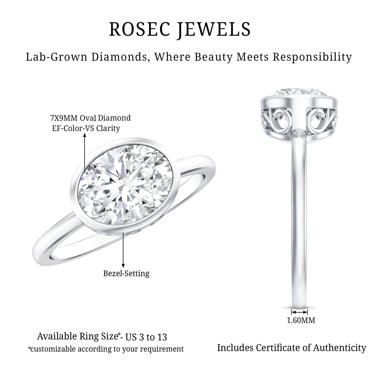 Bezel Set Lab Grown Diamond East West Engagement Ring
