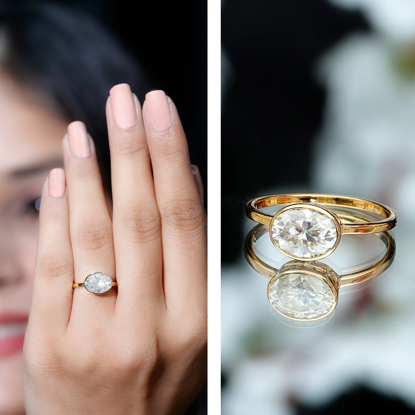 Bezel Set Lab Grown Diamond East West Engagement Ring