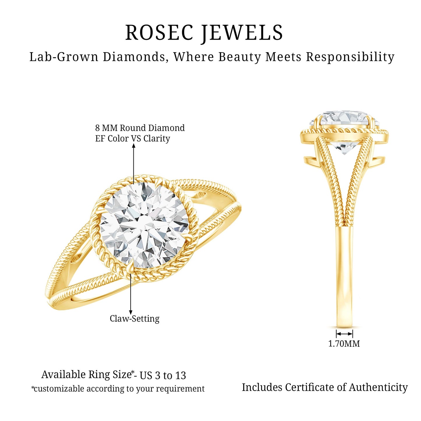 Man Made Diamond Engagement Ring With Split Shank