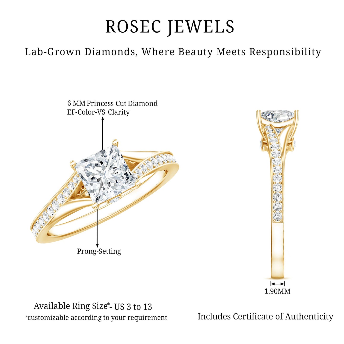 Princess Cut Engagement Ring for Women With Lab Created Diamond