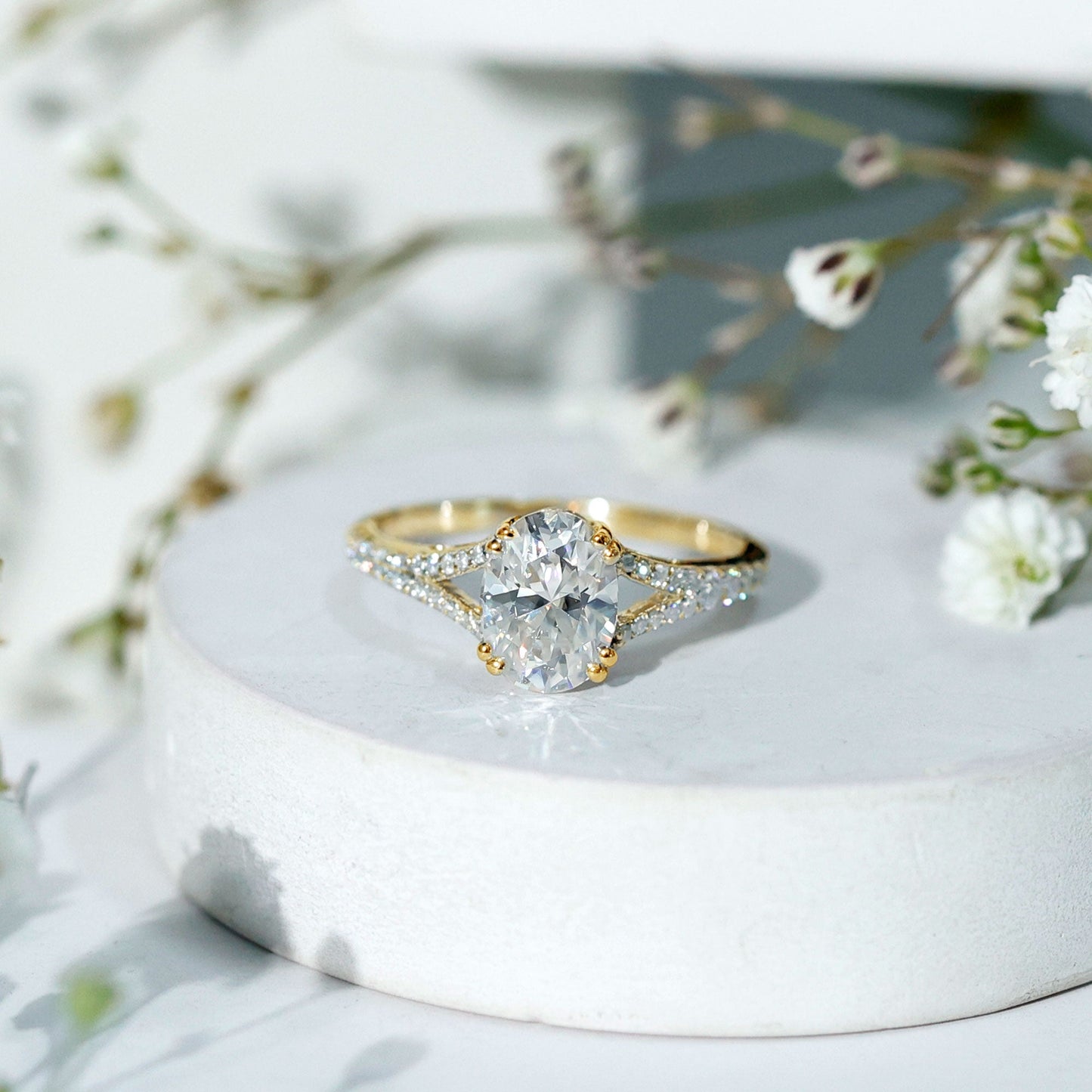 Oval Brilliant Cut Lab Diamond Engagement Ring with Split Shank
