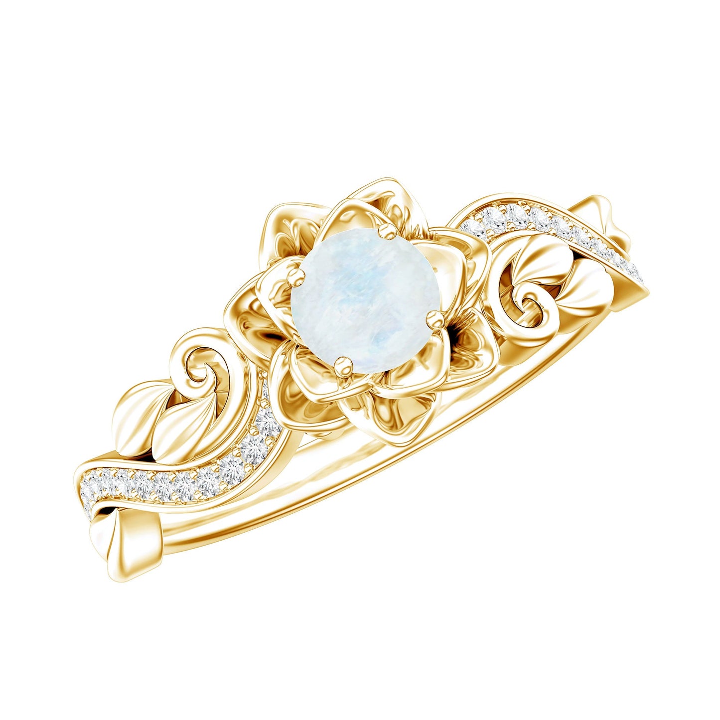 Genuine Moonstone and Diamond Blooming Engagement Ring in Silver