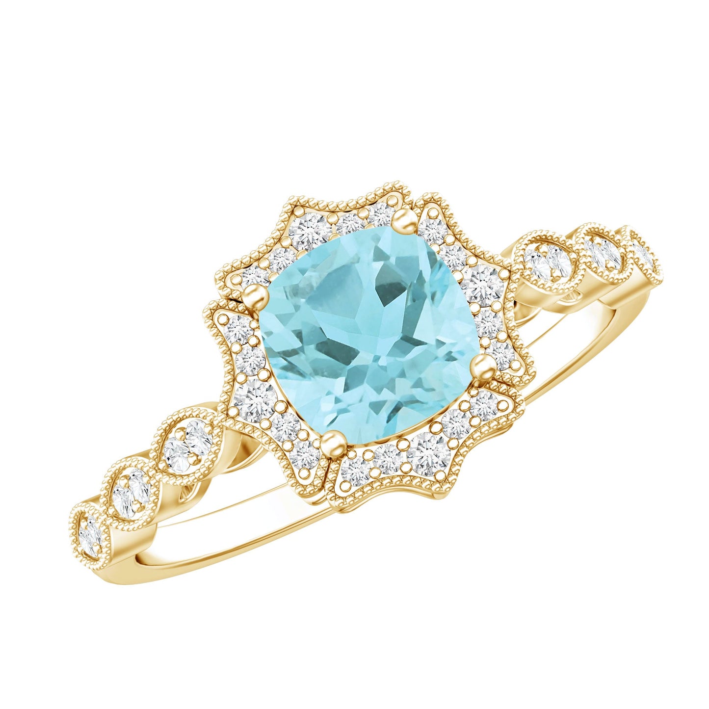 Sky Blue Topaz Vintage Style Engagement Ring with Lab Diamonds