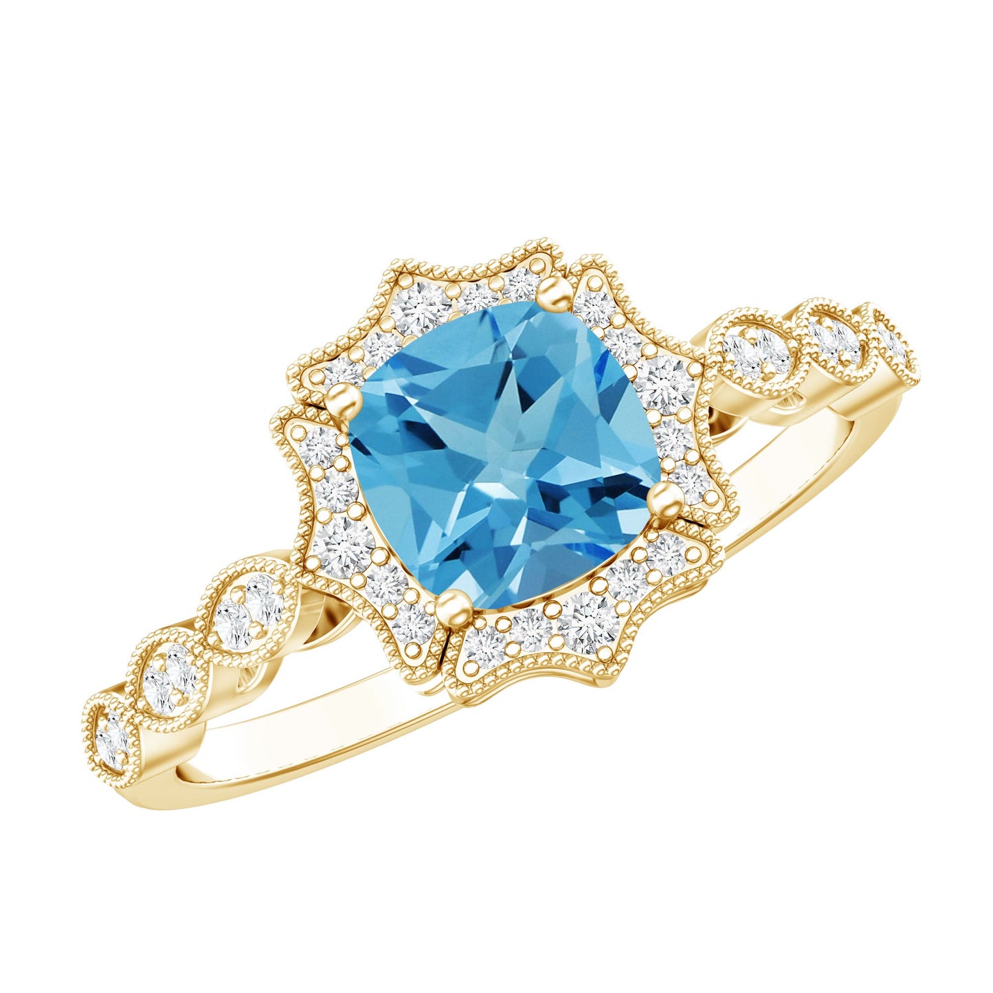 Vintage Looking Swiss Blue Topaz Diamond Engagement Ring in Silver