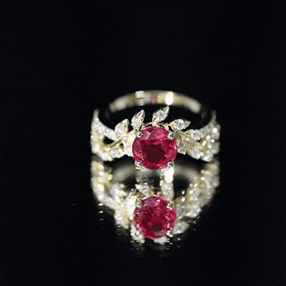Lab Created Ruby and Diamond Vine Engagement Ring in Silver