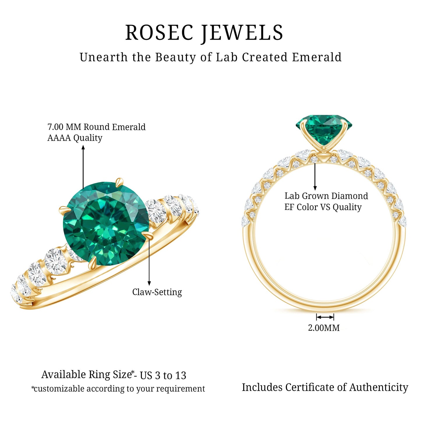 Womens Lab Grown Emerald Engagement Ring with Diamonds