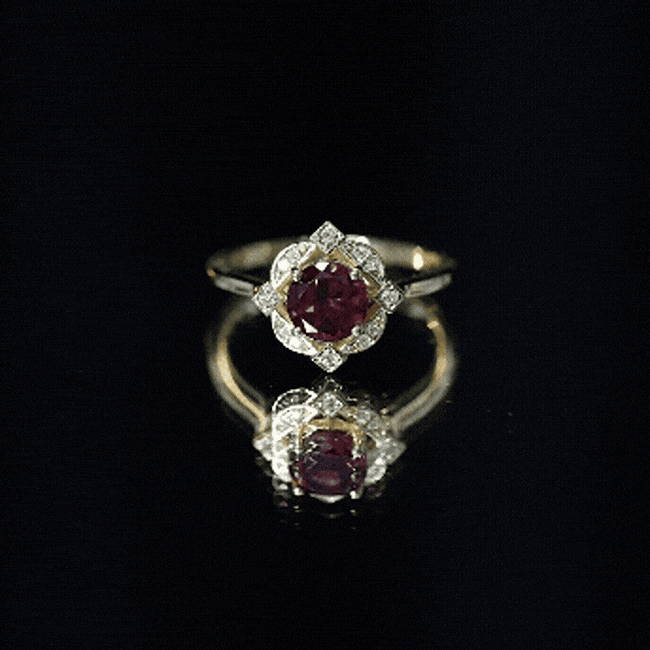 Vintage Style Rhodolite Garnet and Diamond Engagement Ring