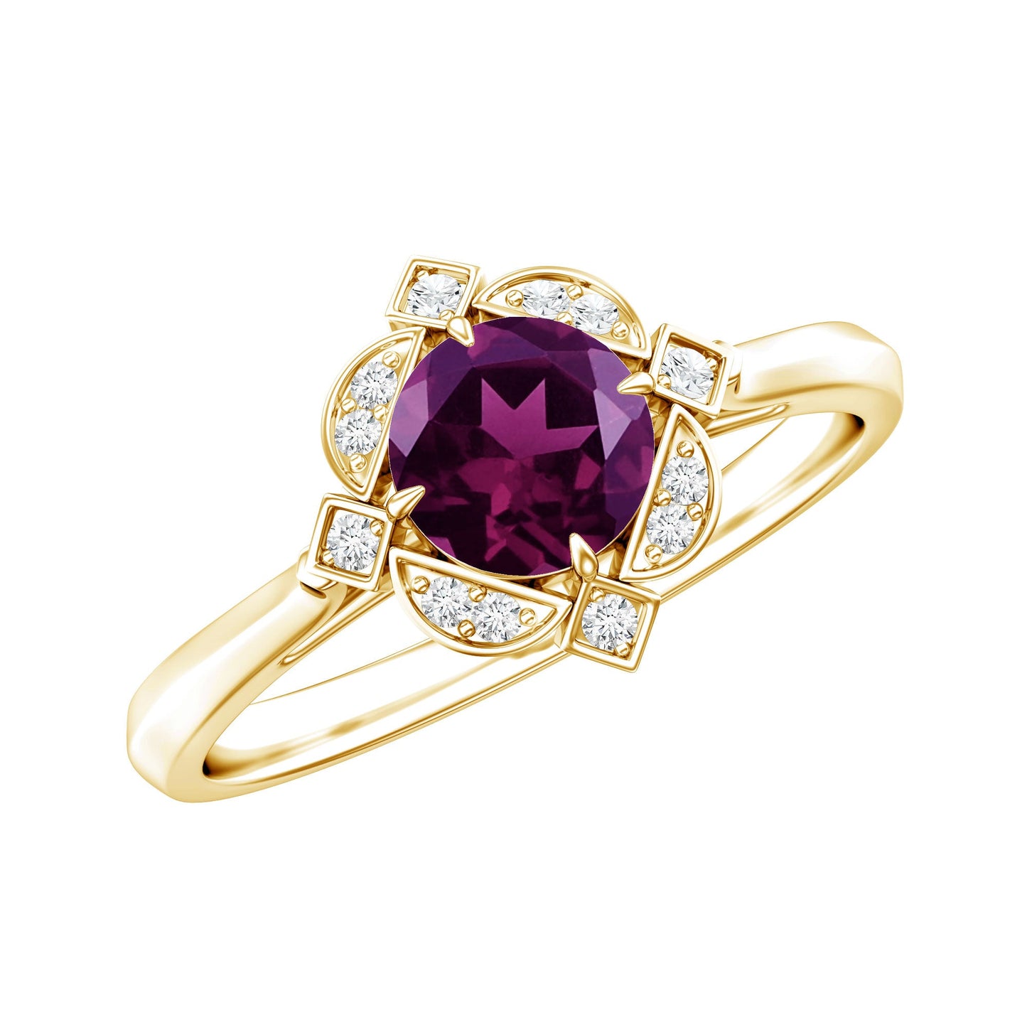 Vintage Style Rhodolite Garnet and Diamond Engagement Ring