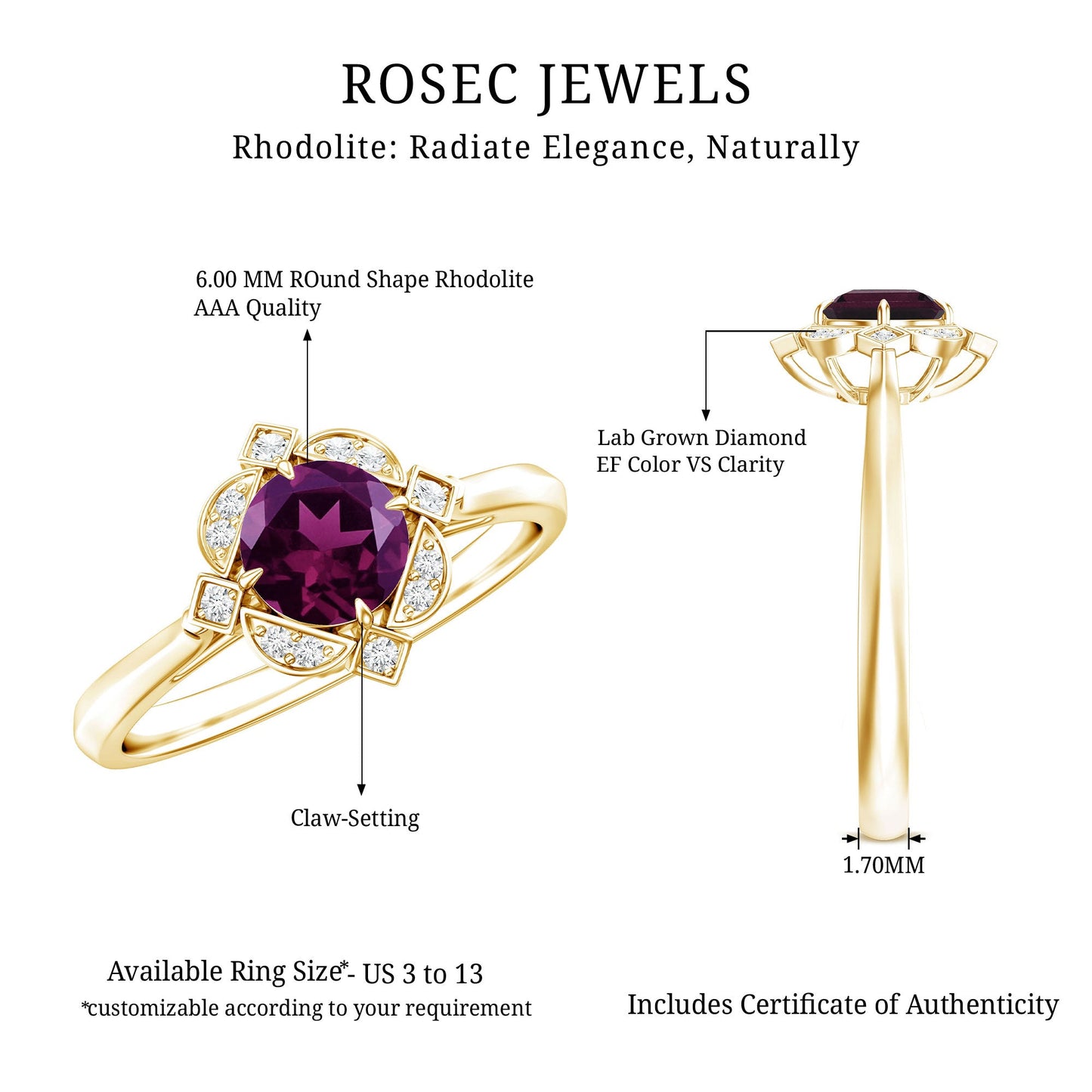 Vintage Style Rhodolite Garnet and Diamond Engagement Ring