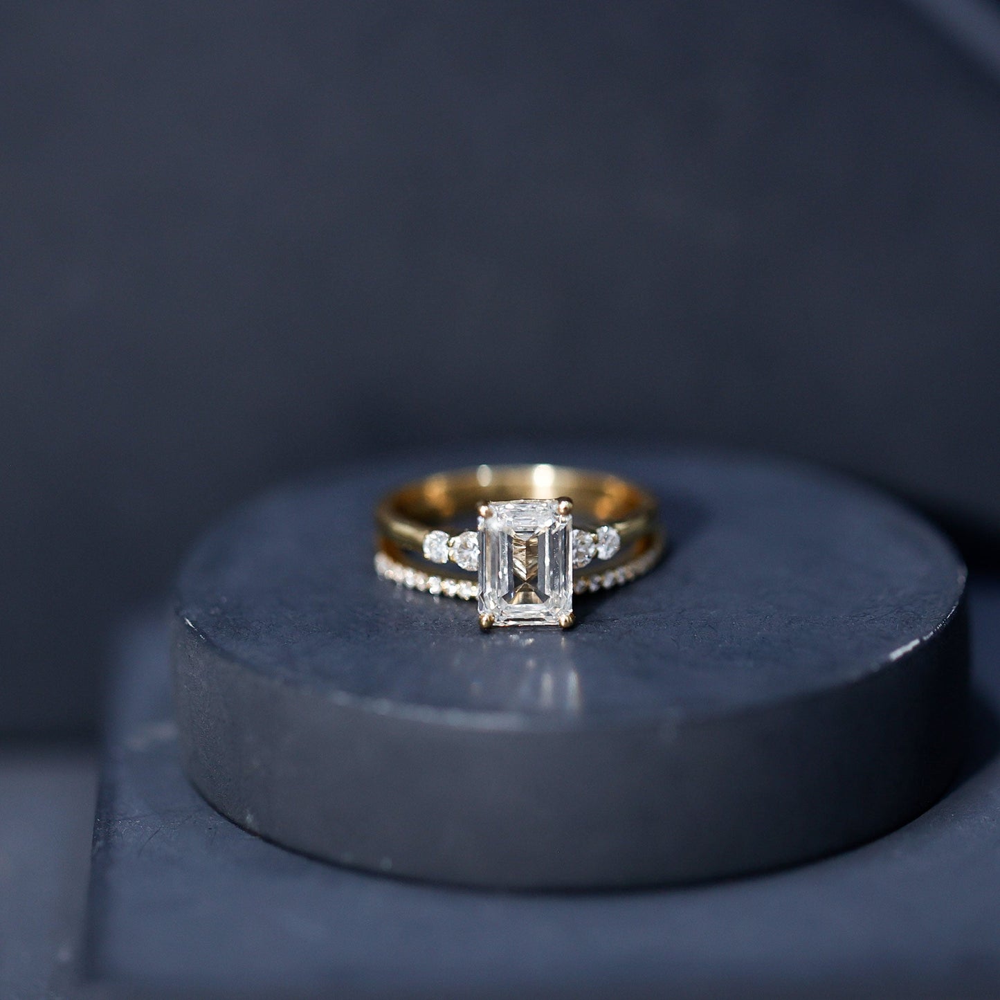 Certified Lab Grown Diamond 1.8 Carat Emerald Cut Engagement Ring with Band
