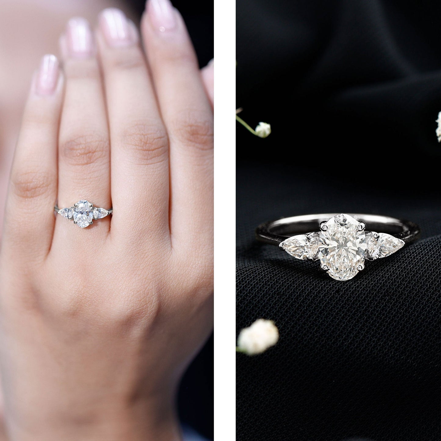 1 Carat Lab Grown Diamond Three Stone Engagement Ring with IGI Certificate