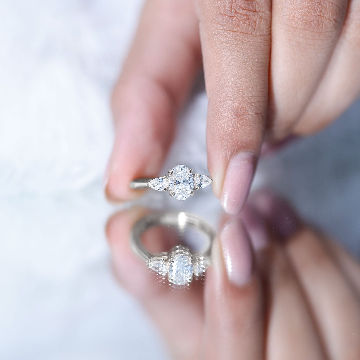 1 Carat Lab Grown Diamond Three Stone Engagement Ring with IGI Certificate