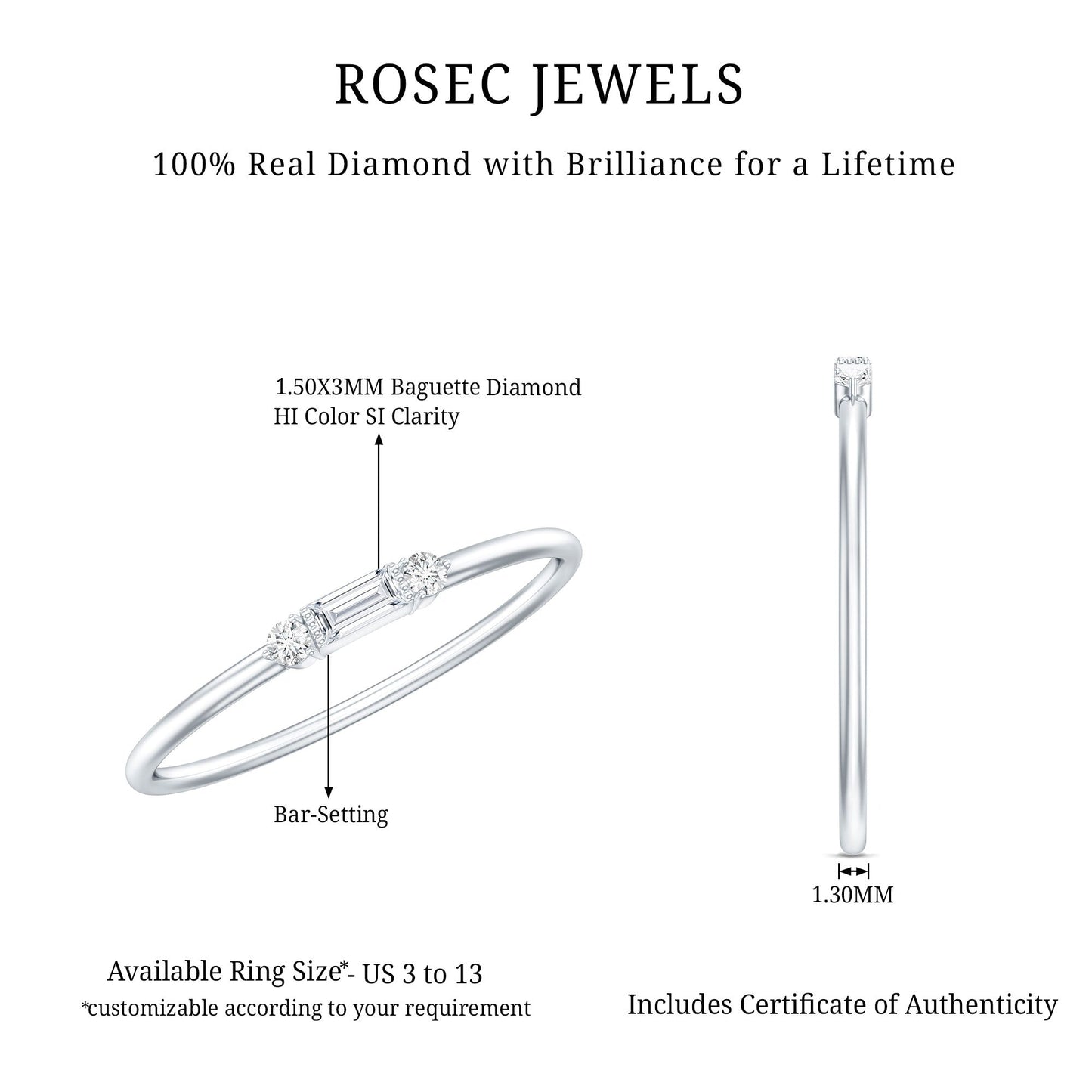 Minimalist Baguette and Round Diamond Promise Ring