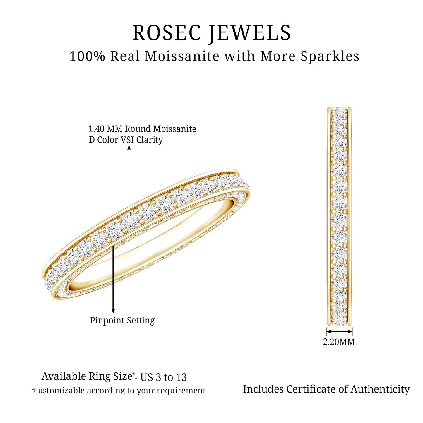 Round Cut Moissanite Full Eternity Wedding Band Ring