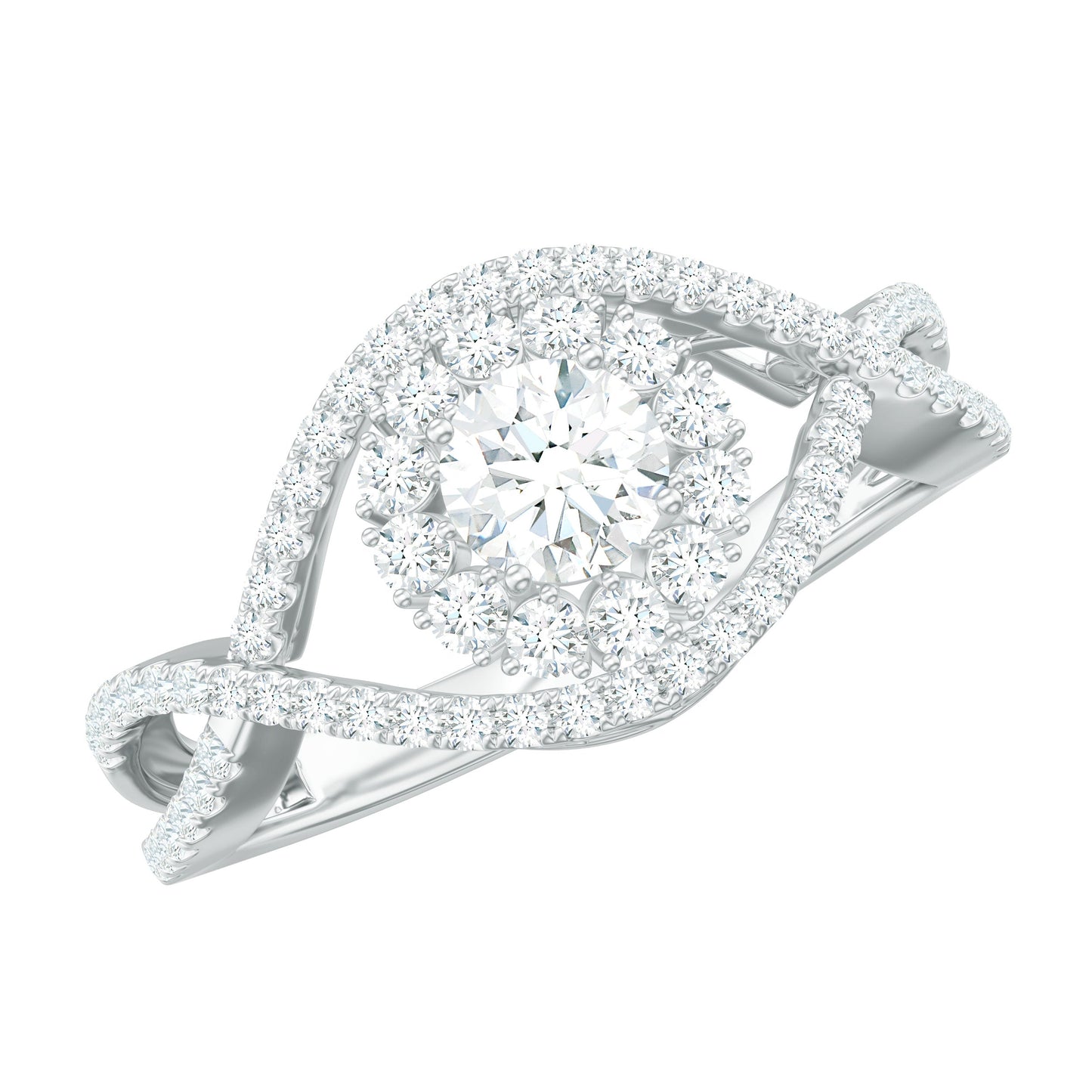 Certified Moissanite Crossover Engagement Ring with Halo