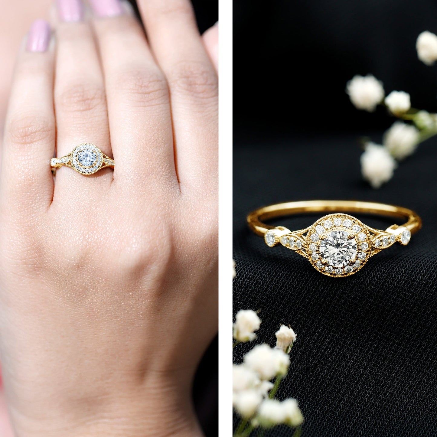 Round Cut Moissanite Antique Engagement Ring