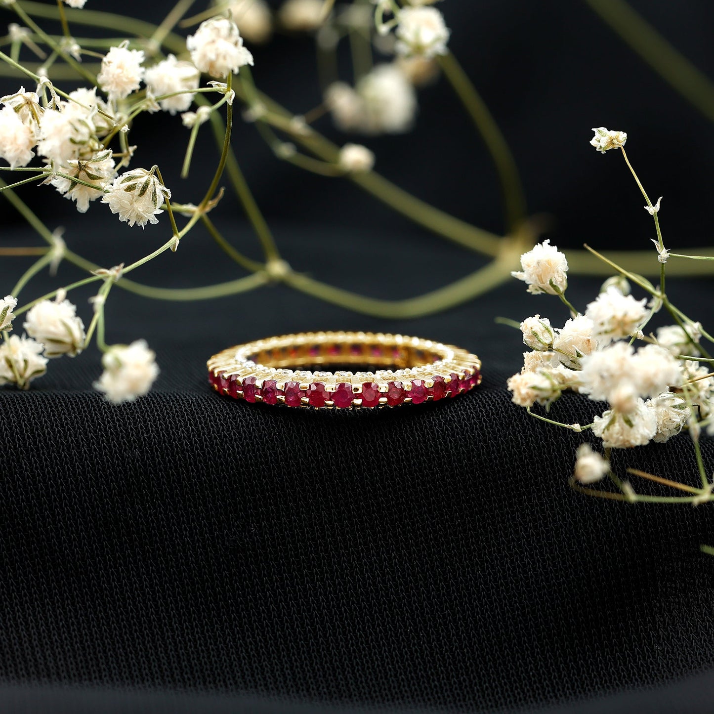 Natural Ruby Full Eternity Ring with Diamond for Women