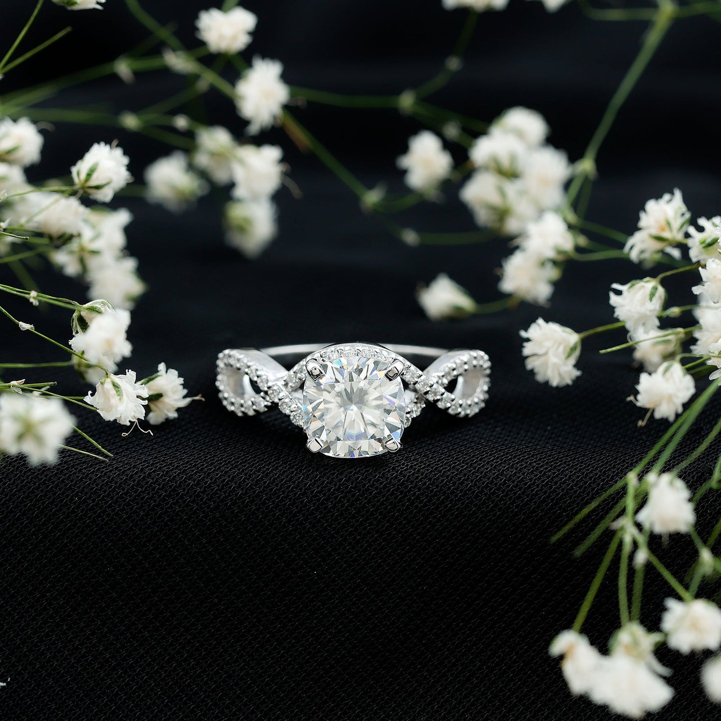 3 CT Cushion Cut Moissanite Solitaire Ring With Crossover Shank