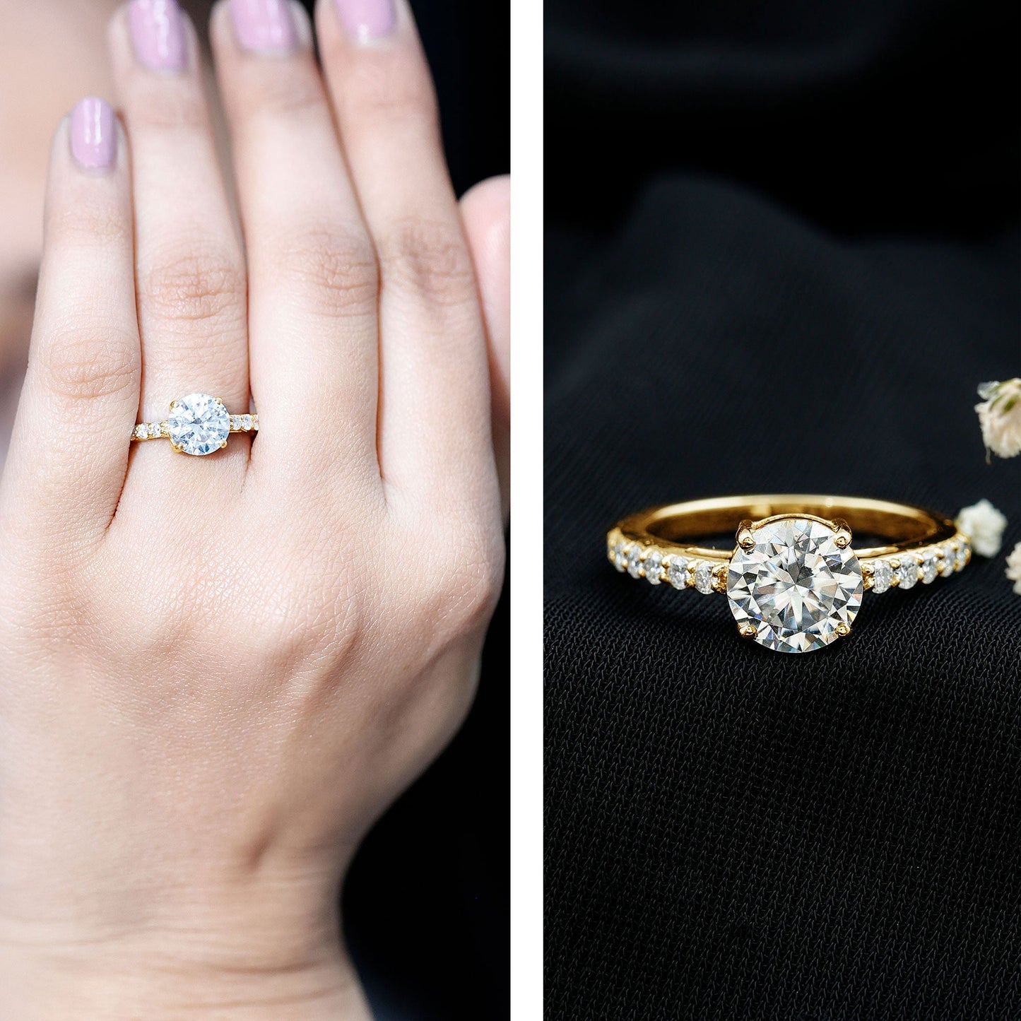 2 Carat Round Shape Moissanite Solitaire Engagement Ring with Certificate
