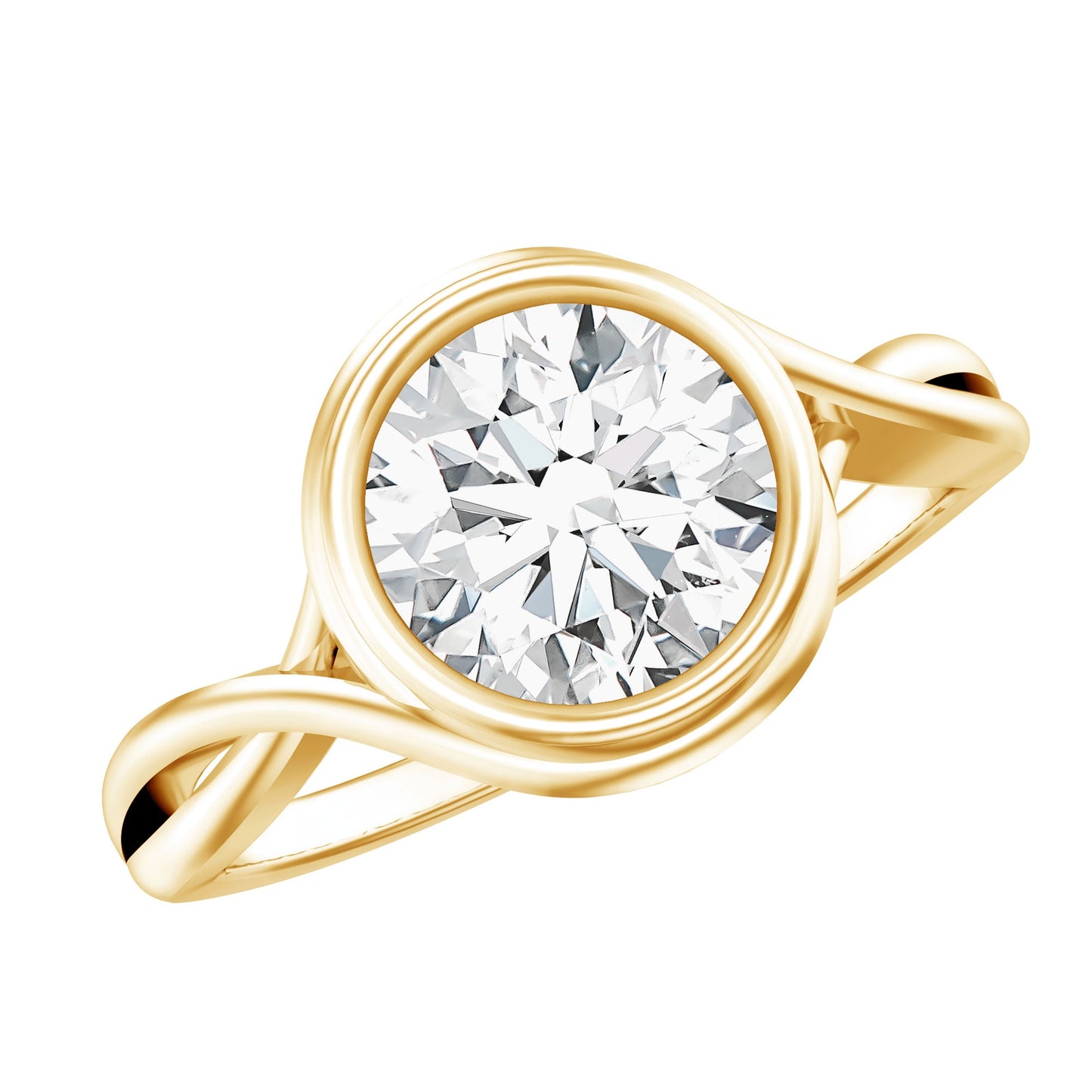 Certified Moissanite Bezel Set Engagement Ring with Crossover Shank