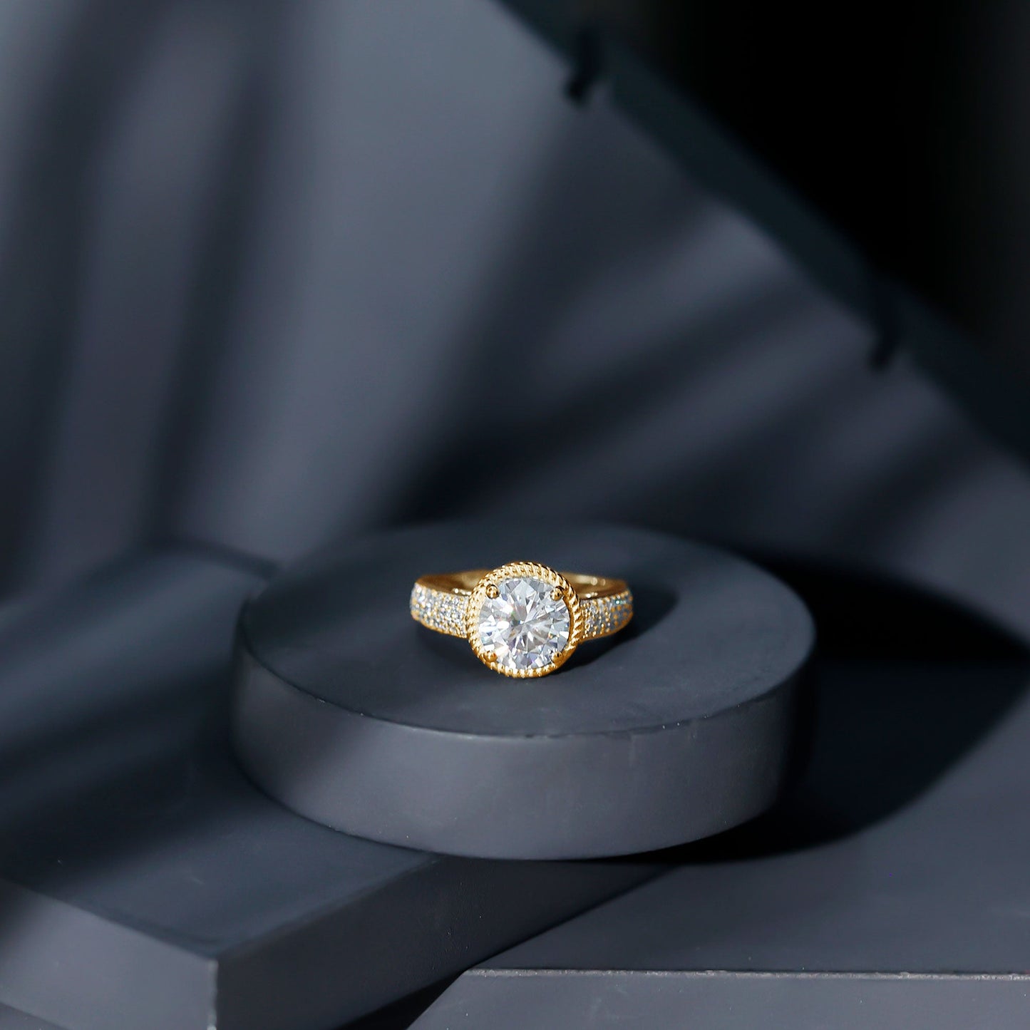 2 Carat Moissanite Round Cut Engagement Ring With Side Stones